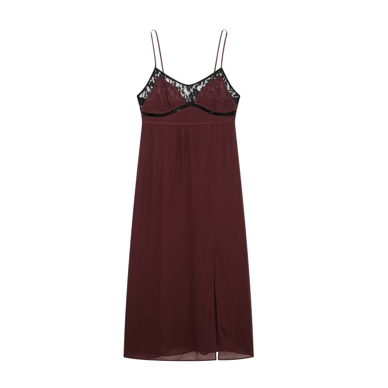 Lace Trim Decorative Winter Underwear Slip Dress