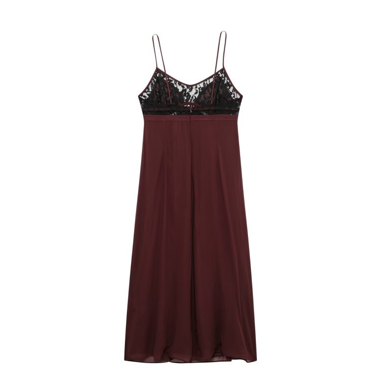 Lace Trim Decorative Winter Underwear Slip Dress - Image 2