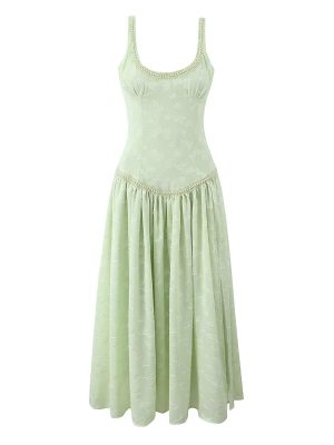 Pearl Jacquard Split Maxi Vacation Dress