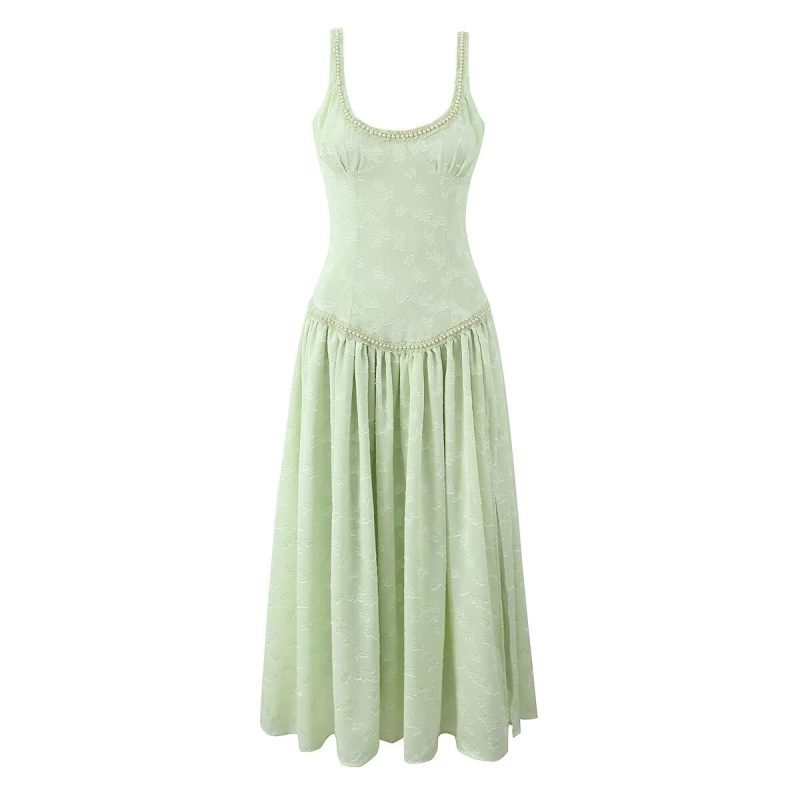 Pearl Jacquard Split Maxi Vacation Dress