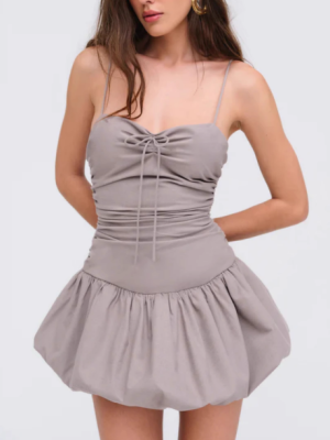 Pleated Slim Bow Tie Sling Bud Dress