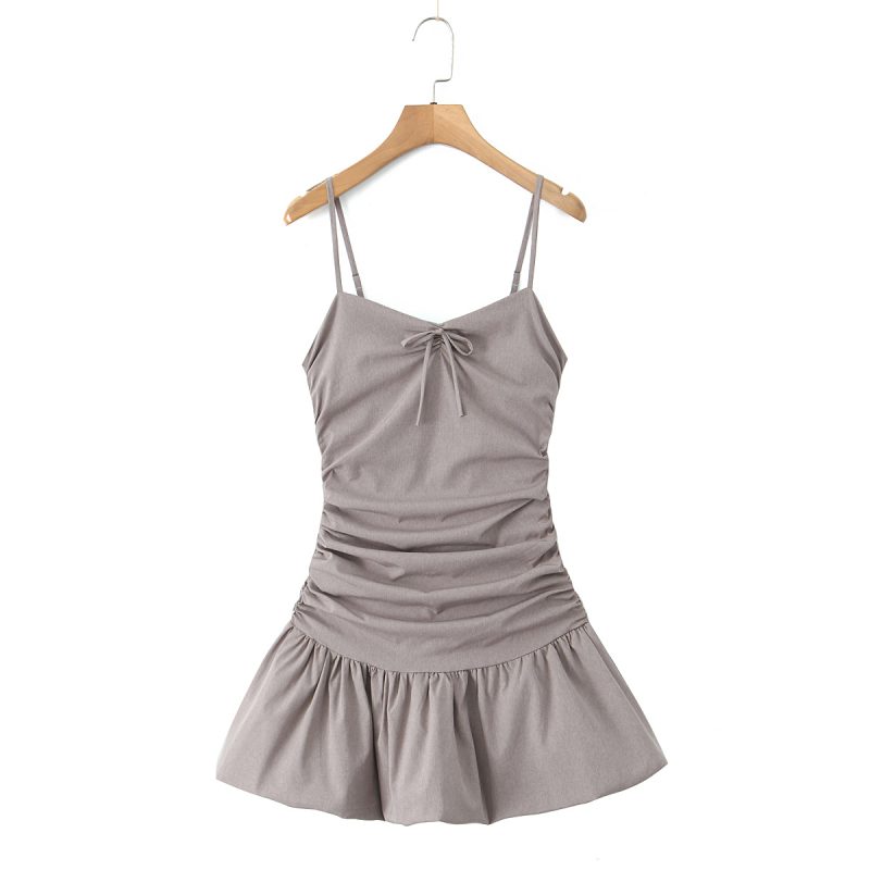 Pleated Slim Bow Tie Sling Bud Dress - Image 3