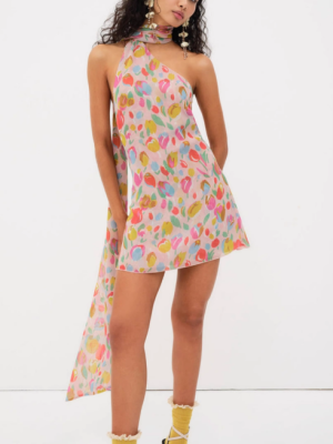 Oblique Shoulder Floral Print Vacation Dress Women