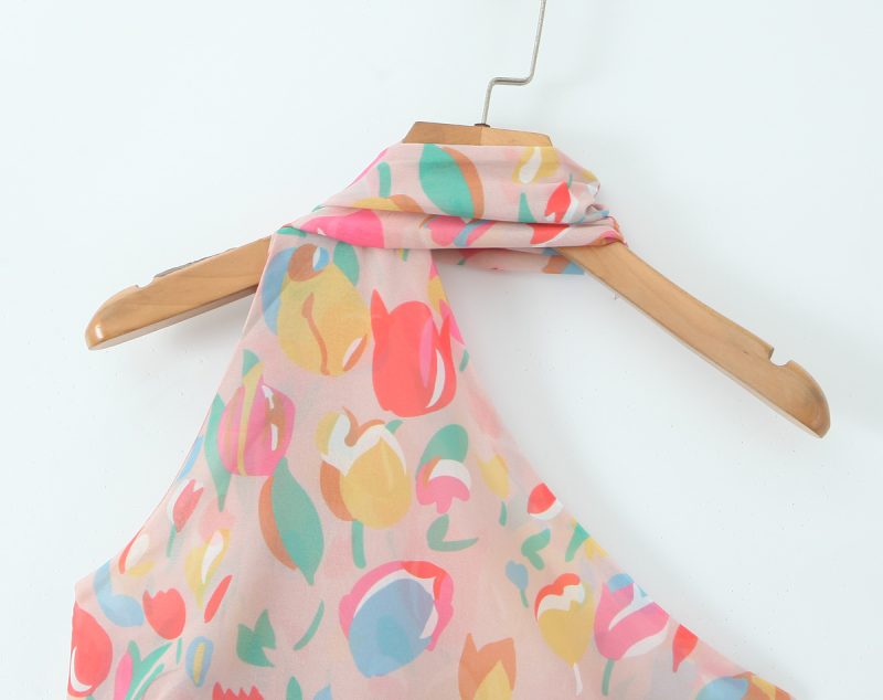 Oblique Shoulder Floral Print Vacation Dress Women - Image 4