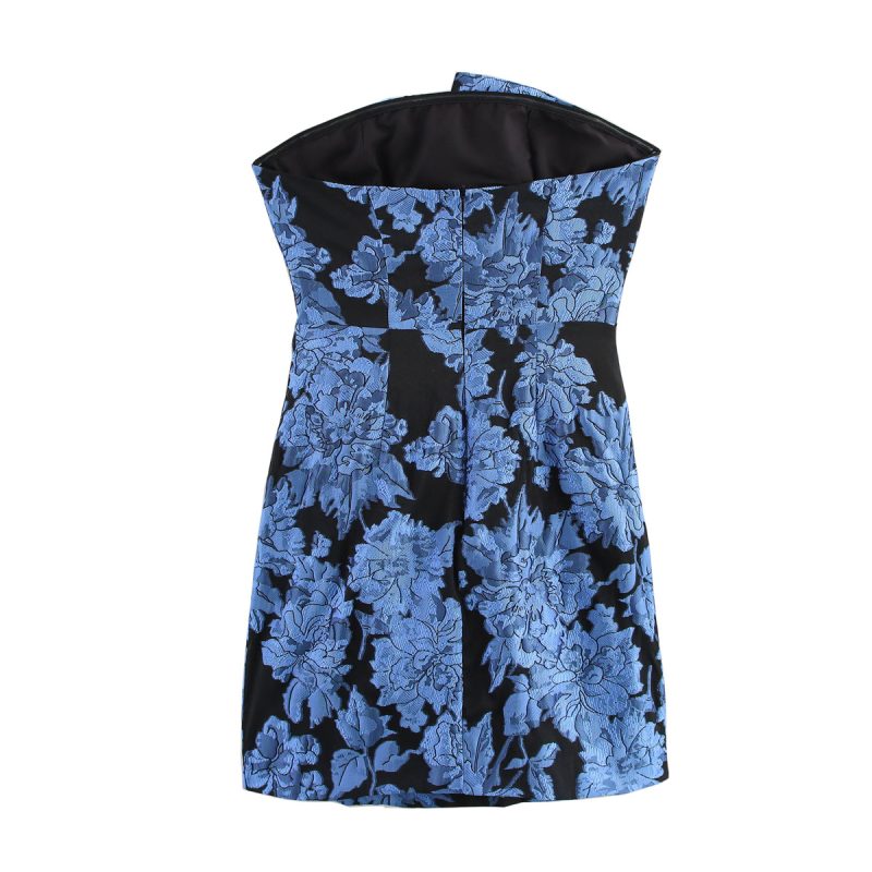 Strapless Jacquard Dress with Collar Design - Image 4