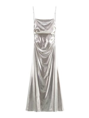 Metallic Foil Pleated Slim Strap Dress