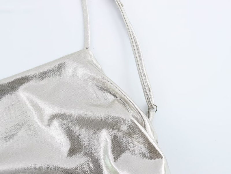 Metallic Foil Pleated Slim Strap Dress - Image 3