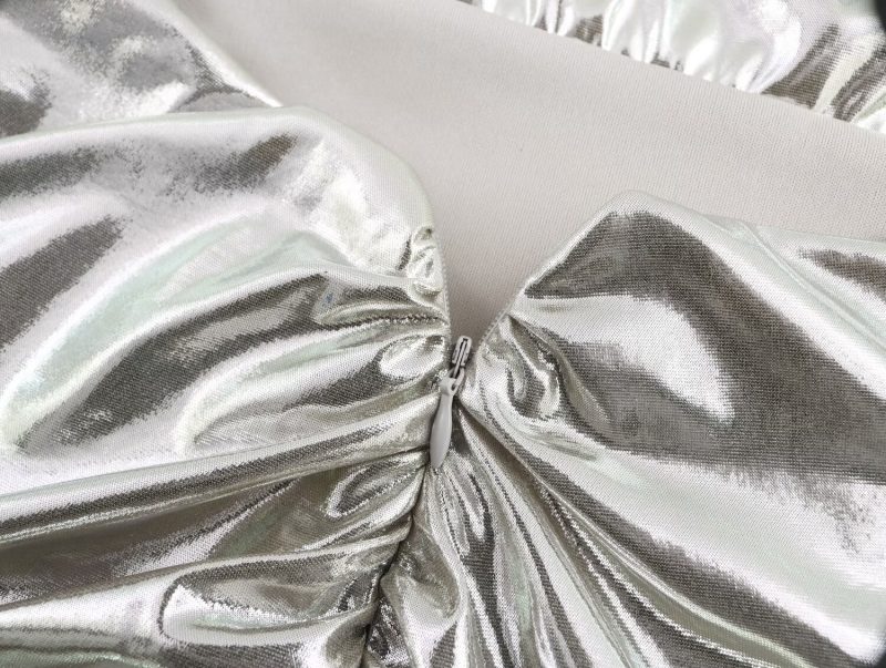 Metallic Foil Pleated Slim Strap Dress - Image 4