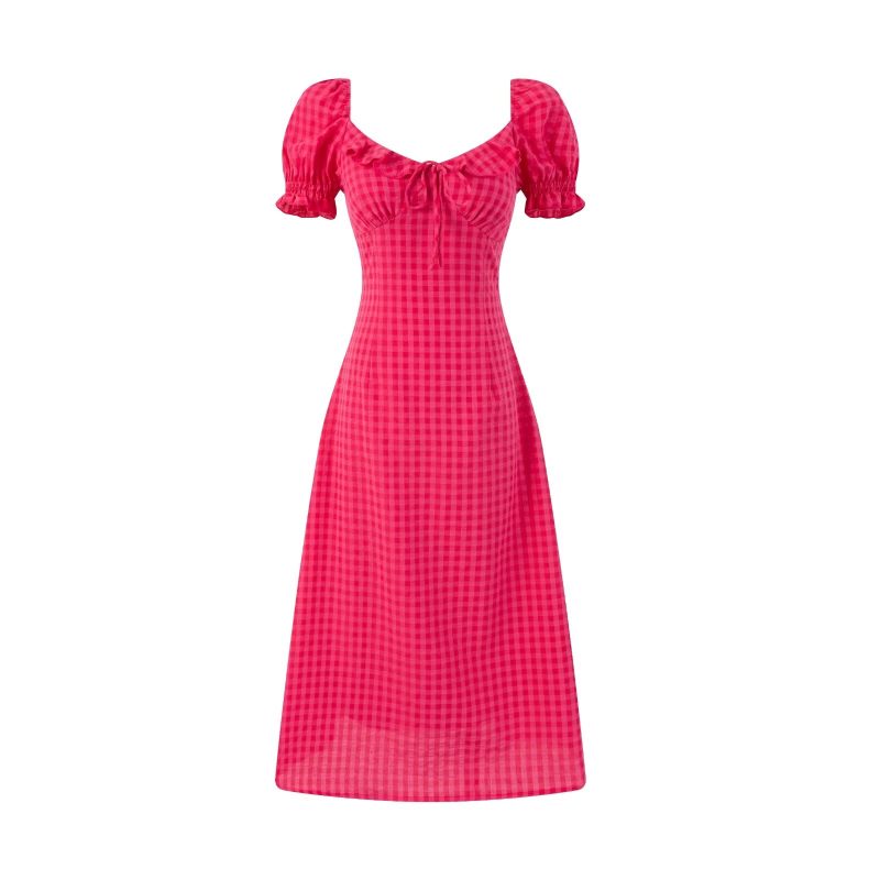 Puff Sleeve A-Line Dress – Summer Plaid Style