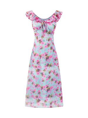 High-Grade Floral Ruffled V-Neck Midi Dress
