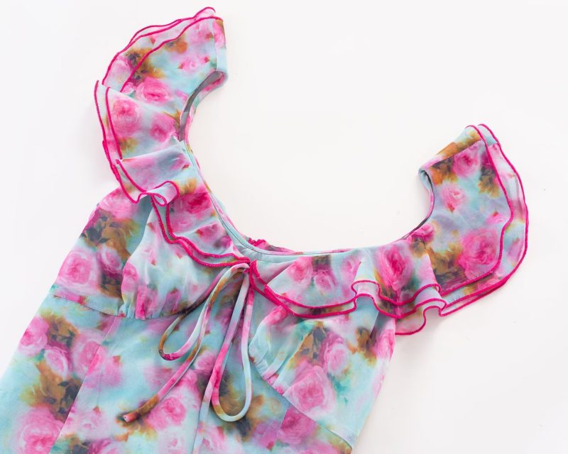 High-Grade Floral Ruffled V-Neck Midi Dress - Image 2