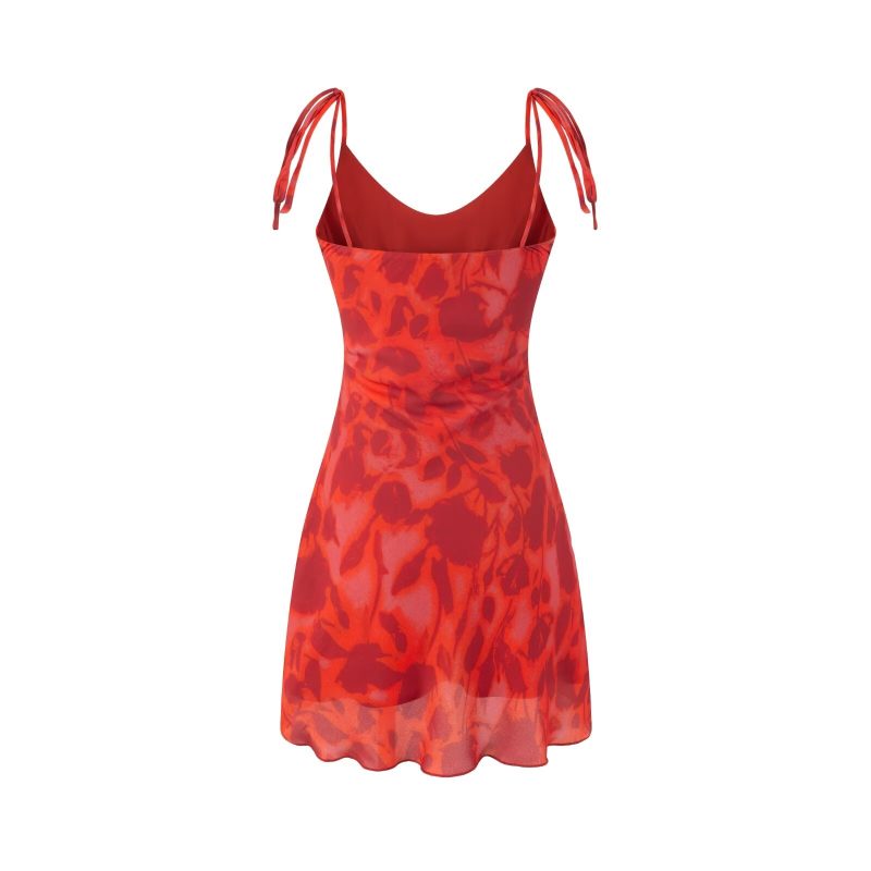 Printed Bow Lace-Up Slim Fit Slip Dress - Image 3