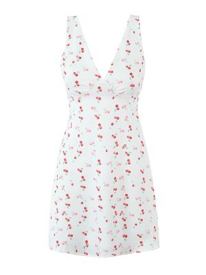 Low Cut Printed Dress – V-Neck Sleeveless Style