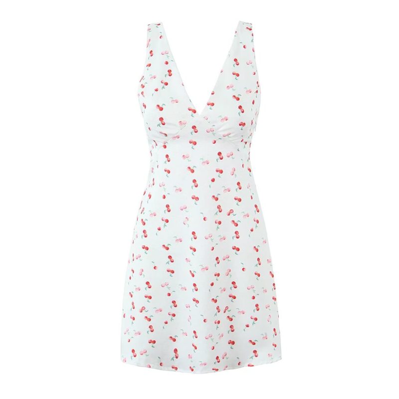 Low Cut Printed Dress – V-Neck Sleeveless Style