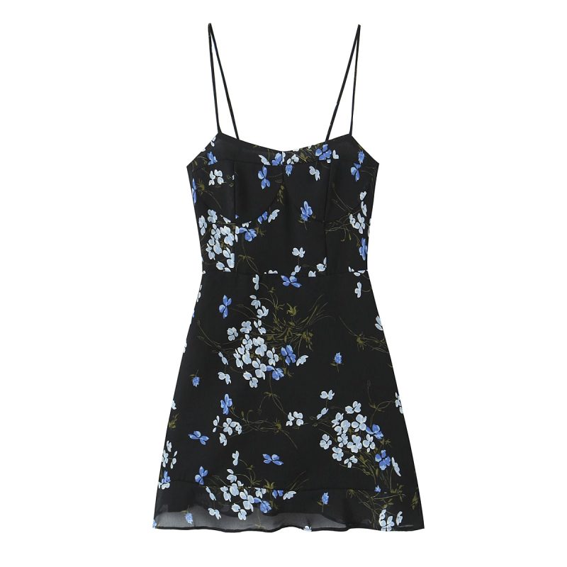 Short Floral Print Dress – Spaghetti Strap Slim