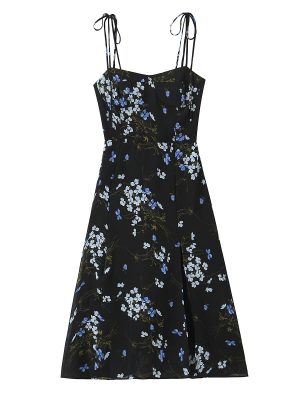 French Vintage Floral Split Hem Spring Dress