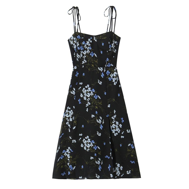 French Vintage Floral Split Hem Spring Dress