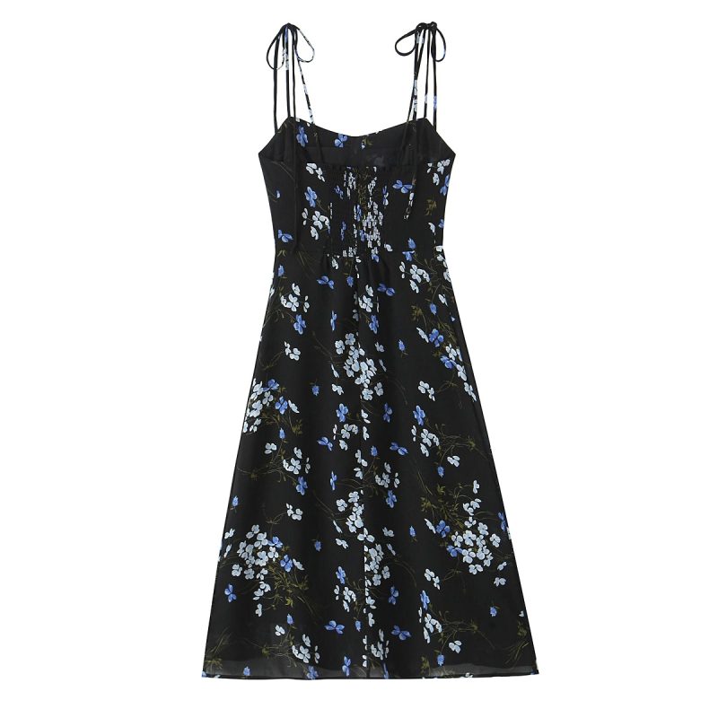 French Vintage Floral Split Hem Spring Dress - Image 2