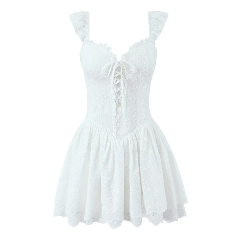 Sexy Lace Embroidered Slim Puffy Mini Dress