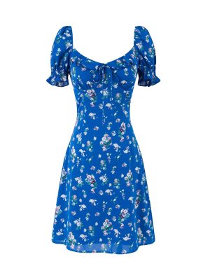 Floral Puff Sleeve V-Neck Holiday Dress