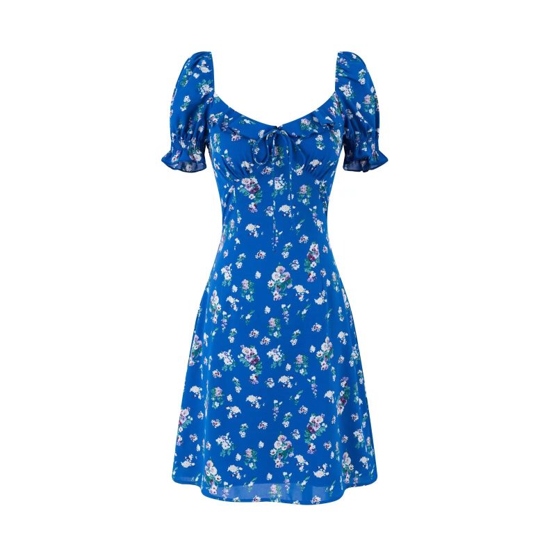 Floral Puff Sleeve V-Neck Holiday Dress