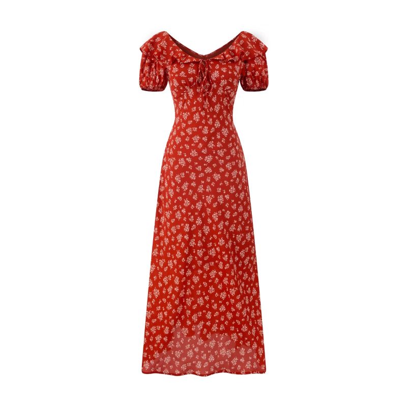 Lace-Up Puff Sleeve Slimming Summer Dress Women