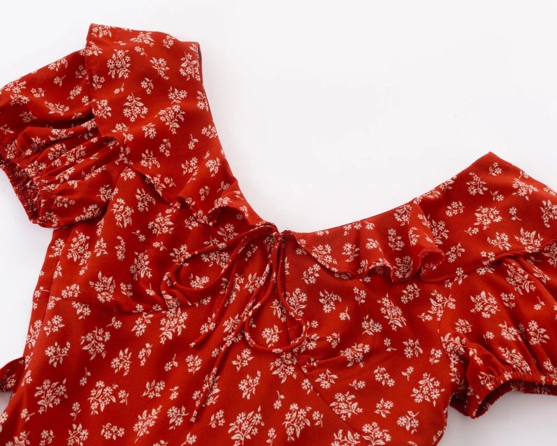 Lace-Up Puff Sleeve Slimming Summer Dress Women - Image 2