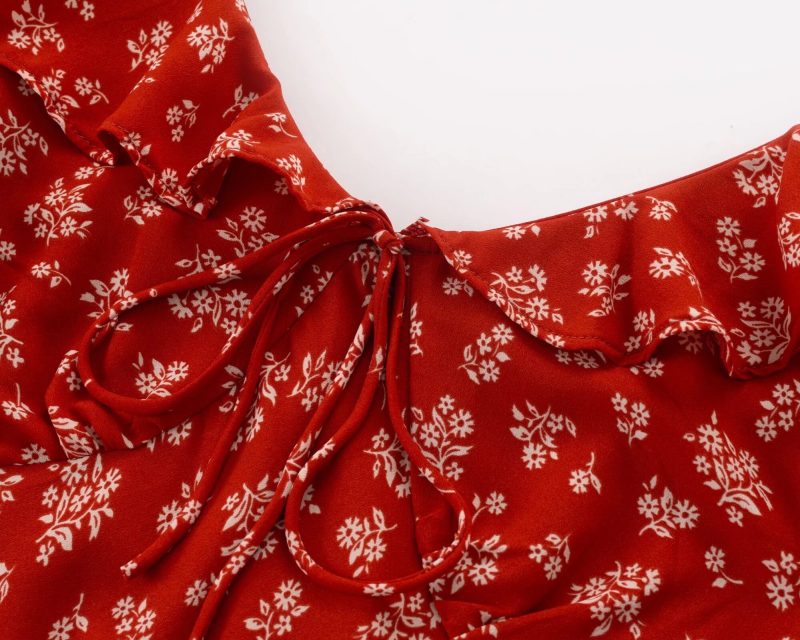 Lace-Up Puff Sleeve Slimming Summer Dress Women - Image 3