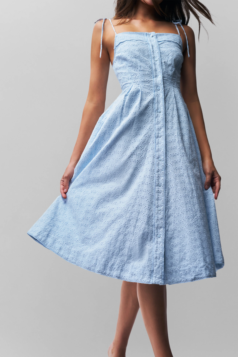 Embroidered Strap Tight Waist Spring Maxi Dress