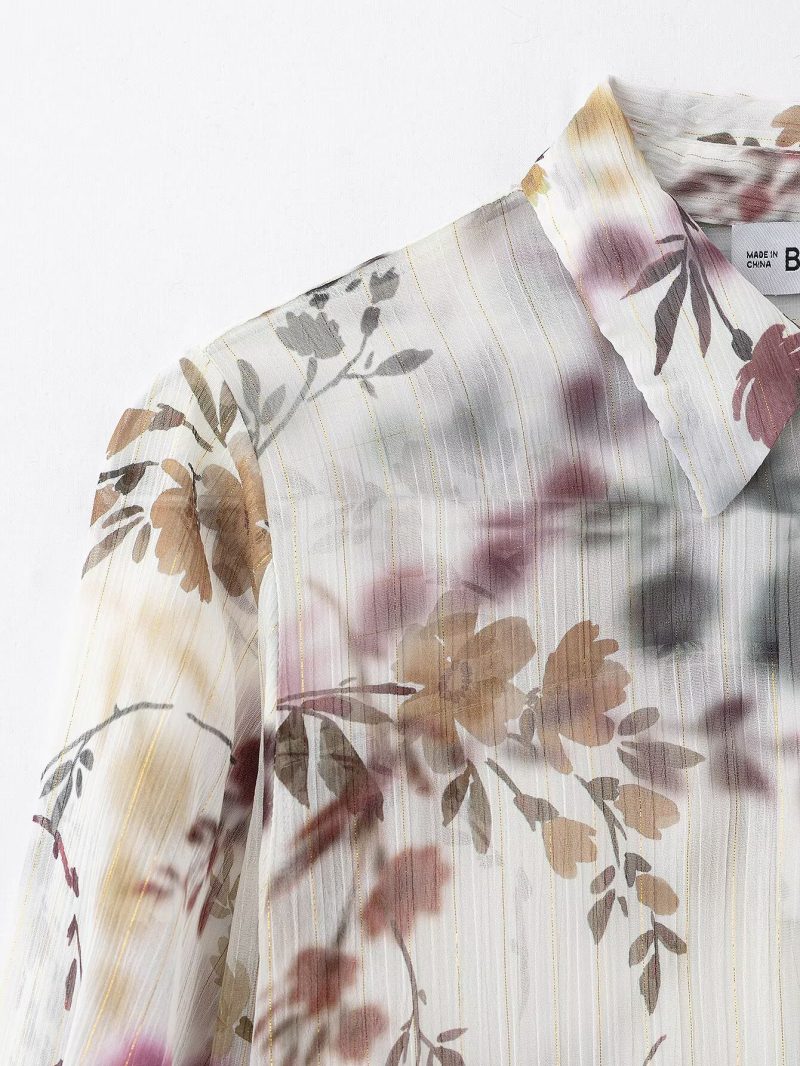 Spring Metallic Print Collared Long Sleeve Shirt - Image 2