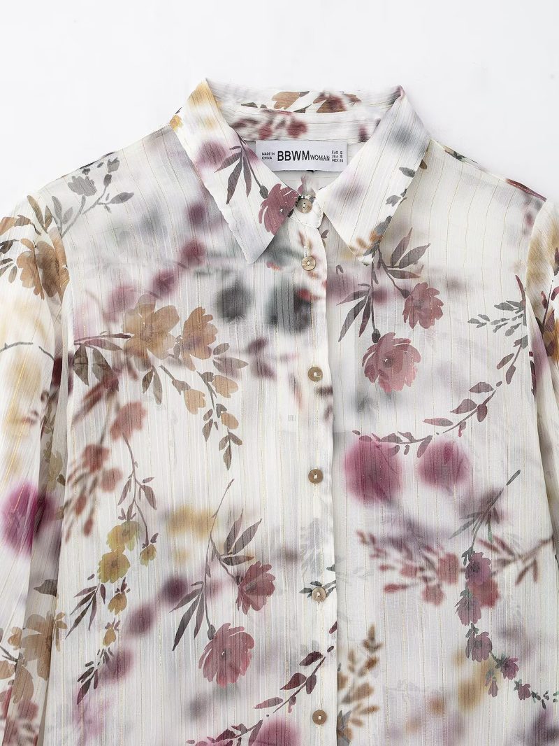 Spring Metallic Print Collared Long Sleeve Shirt - Image 3
