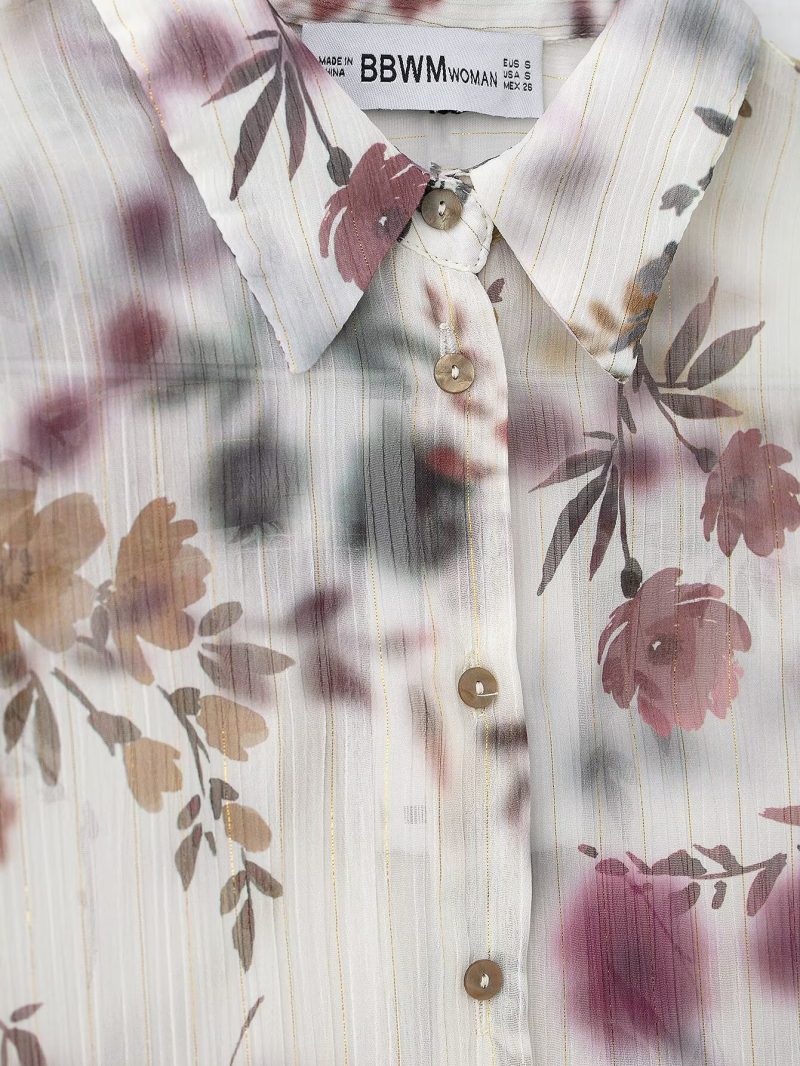 Spring Metallic Print Collared Long Sleeve Shirt - Image 4