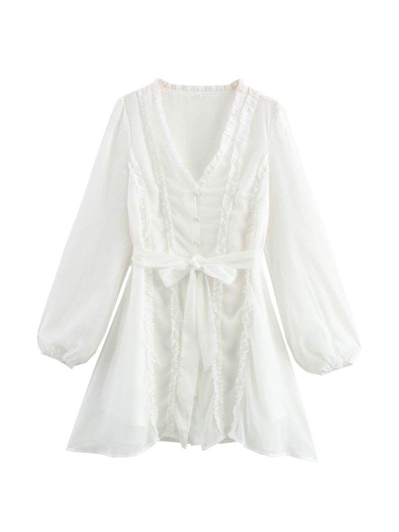 Women's White Chiffon Ruffled Spring Dress