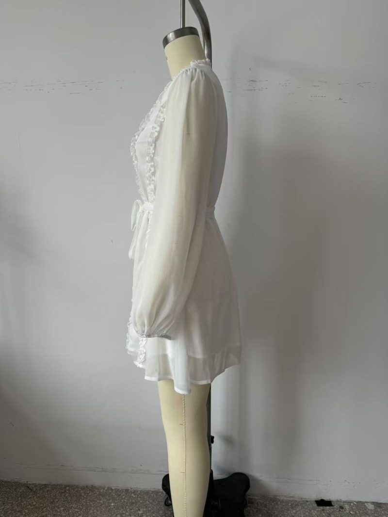 Women's White Chiffon Ruffled Spring Dress - Image 3