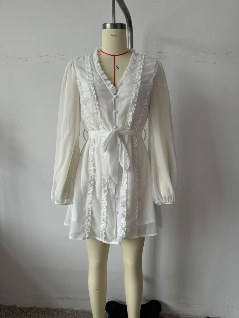 Women's White Chiffon Ruffled Spring Dress - Image 2