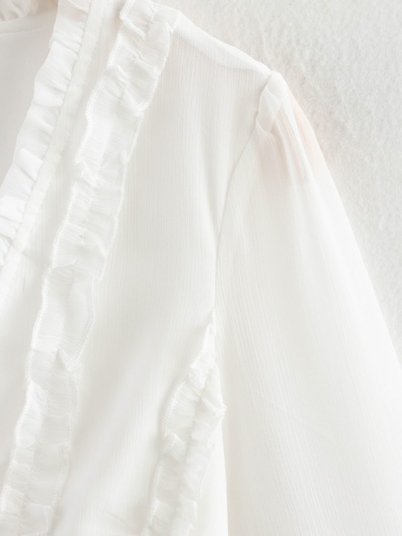 Women's White Chiffon Ruffled Spring Dress - Image 4