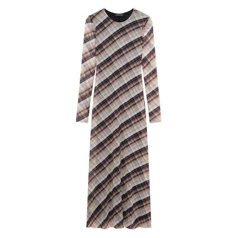 Round Neck Plaid Dress – Silk Casual Look - Image 2