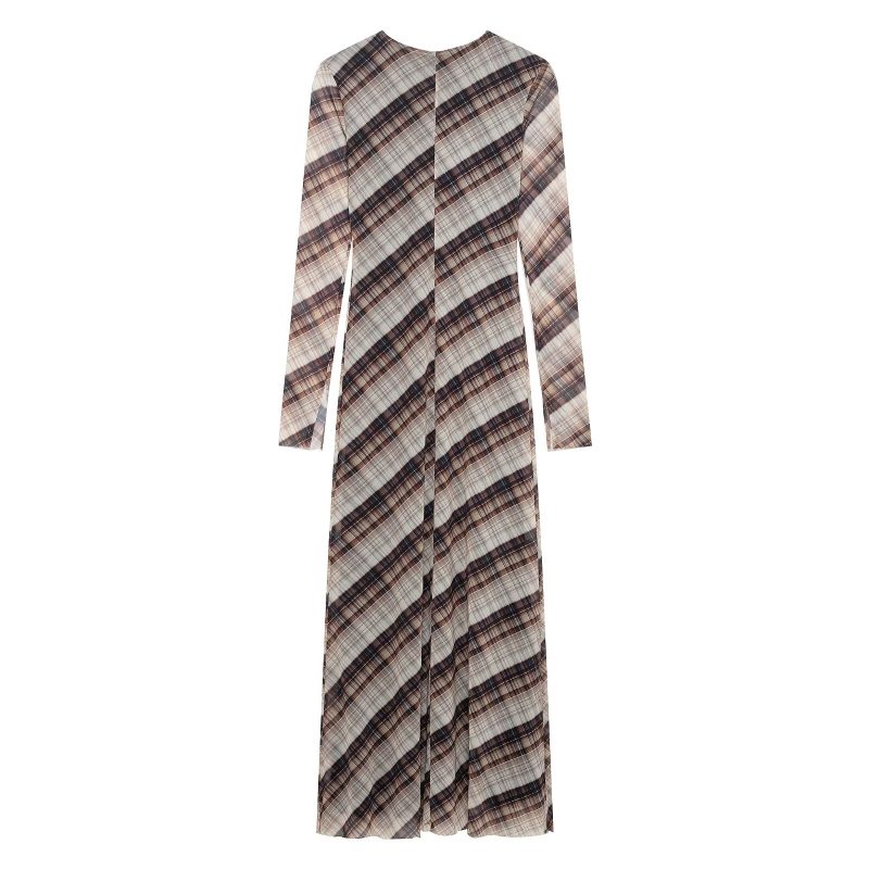 Round Neck Plaid Dress – Silk Casual Look - Image 3