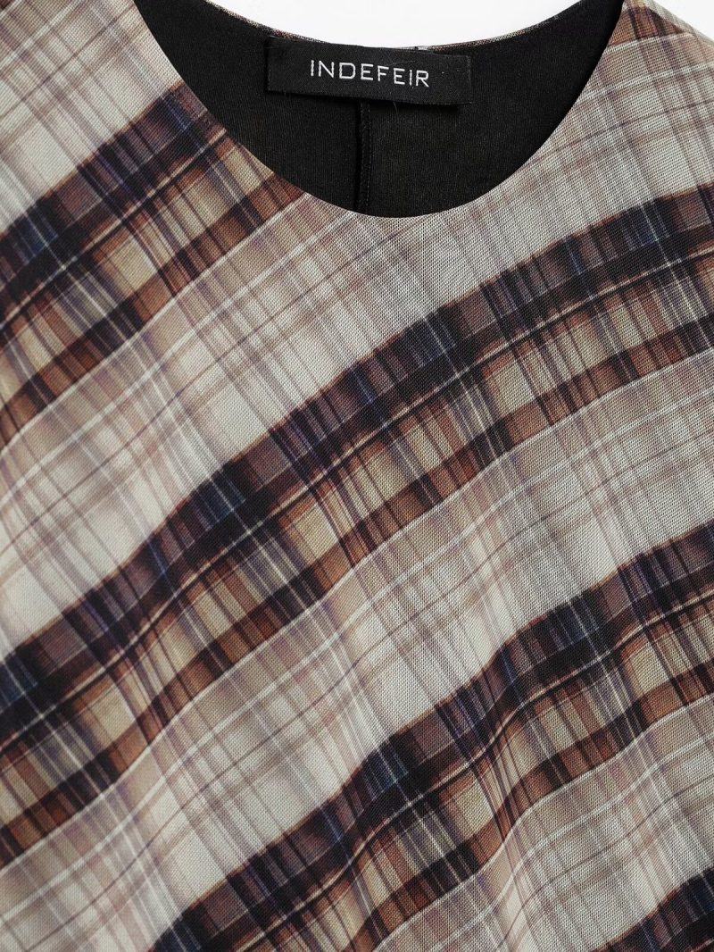 Round Neck Plaid Dress – Silk Casual Look - Image 4
