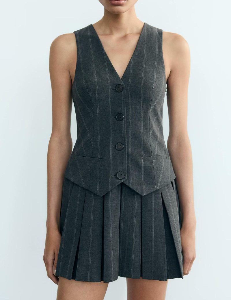 Striped Wide Pleated Vest Short Dress