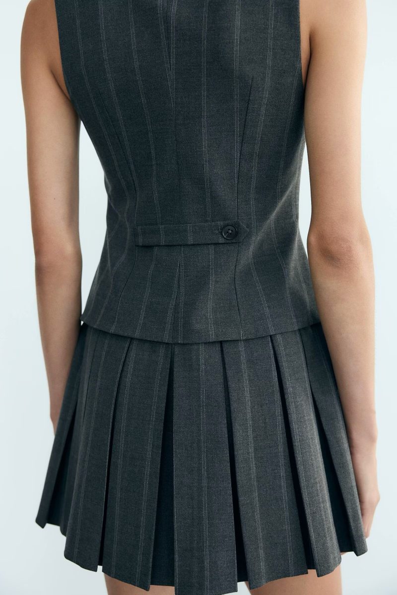 Striped Wide Pleated Vest Short Dress - Image 2