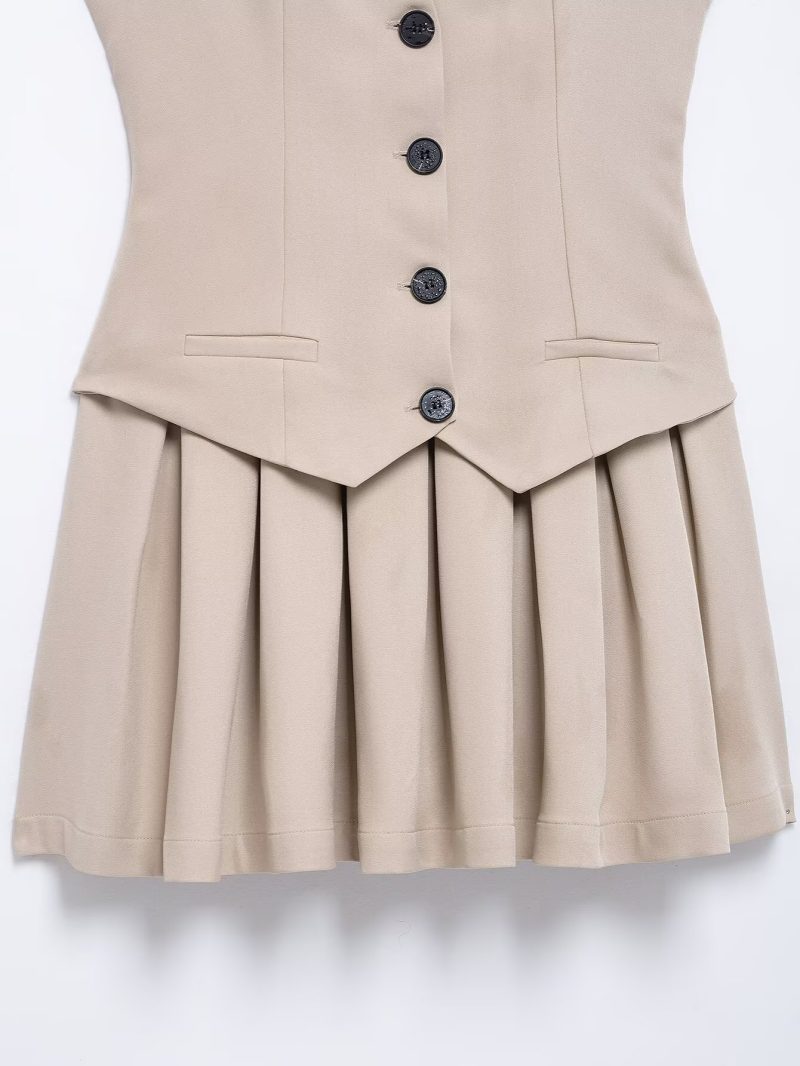 Striped Wide Pleated Vest Short Dress - Image 3