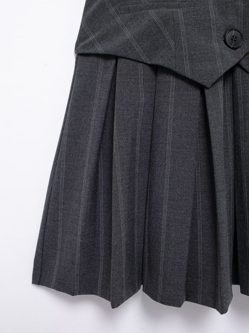 Striped Wide Pleated Vest Short Dress - Image 4