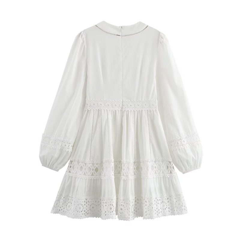 V-Neck Lace Stitching Hollow Out Dress Women - Image 3