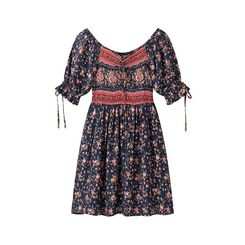 Autumn Green Printed Rayon Elastic Dress - Image 3