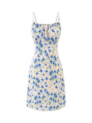 Blue Butterfly Floral Suspender Sheath Dress