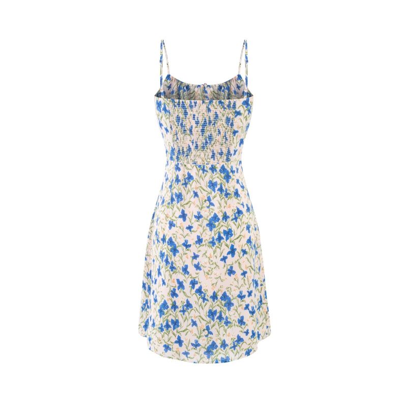 Blue Butterfly Floral Suspender Sheath Dress - Image 2
