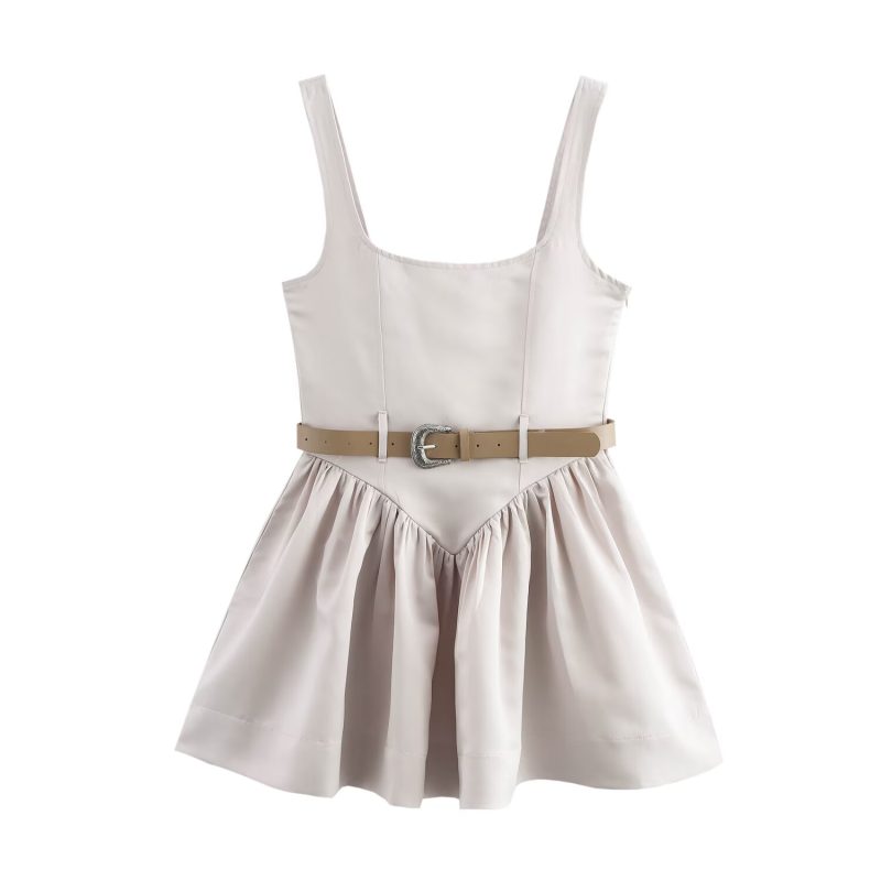 Short Slim Dress – Belted Sleeveless Sling - Image 2