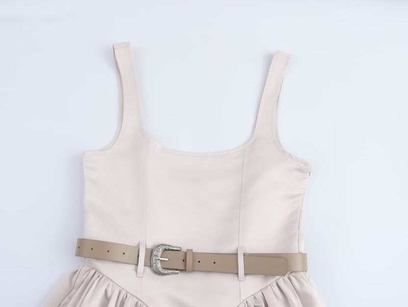 Short Slim Dress – Belted Sleeveless Sling - Image 3