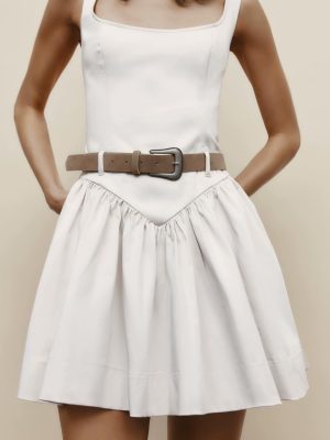 Short Slim Dress – Belted Sleeveless Sling